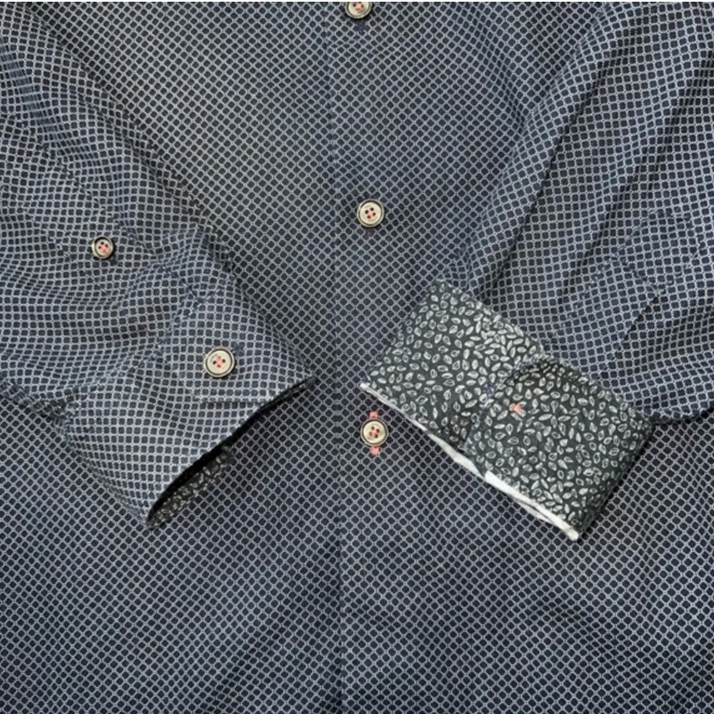 Ted Baker Long Sleeve Flip Cuff Button Down Shirt Blue Geometric Mens size XL
